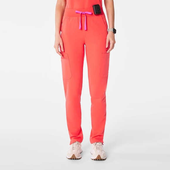 Figs Pants - Figs Yola High-Rise Slim Coral Red Anti-Wrinkle Scrub Trouser Pant Size XXS